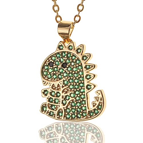 Collier dinosaure en or 18k et acier inoxydable résistant avec chaîne de 61 cm