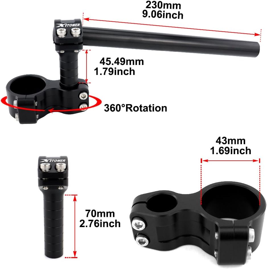 Xitomer Movable Fully Adjustable Clip-On Handlebar Stunt Risers/Steering Track Fits 43mm Fork Tube Stunt Clip-Ons Handlebar