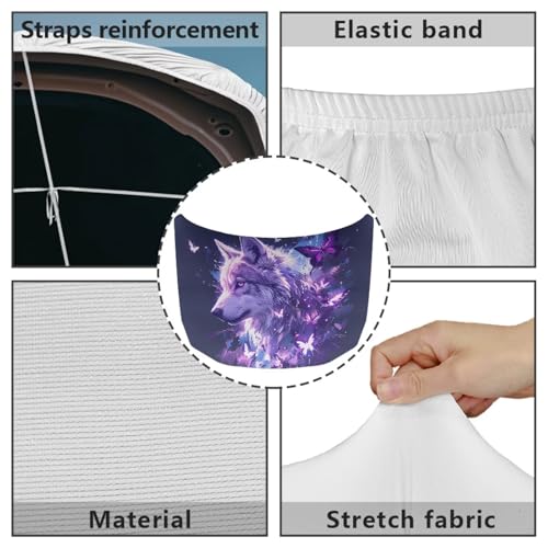 Image of 59x39 in Car Hood Cover,Wolf and Purple Butterfly Waterproof Car Cover Protector for Auto Car Truck Van SUV