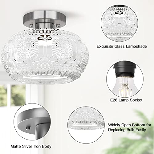 Image of Globe Glass Semi Flush Mount Ceiling Light Fixture, Brushed Nickel