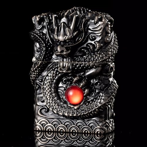 Dragon Lighter Premium Kerosene Soft Flame Lighter with Adjustable Flame Refillable Windproof and Pocket Size for Outdoor Camping Travel and Household Use (Black)
