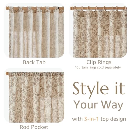 Image of jinchan Linen Floral Curtains for Living Room with Printed Flower 84 Inches Long Light Filtering Farmhouse Window Treatment Vintage Drapes Back Tab Rod Pocket 2 Panels Taupe on Beige