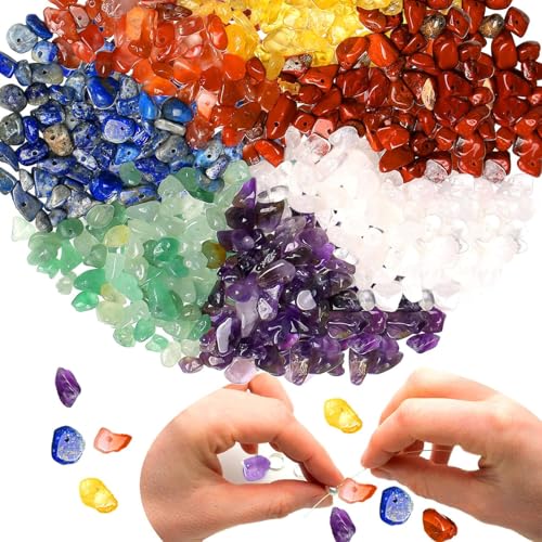 XIANNVXI Chakra Perlen zum Auffädeln Bunte Kristall Perlen für Armbänder Ketten Ohrringe Schmuckperlen mit Loch DIY Basteln Unregelmäßige Naturstein Chips Edelsteinperlen 5-8mm 400 Stück Steinperlen