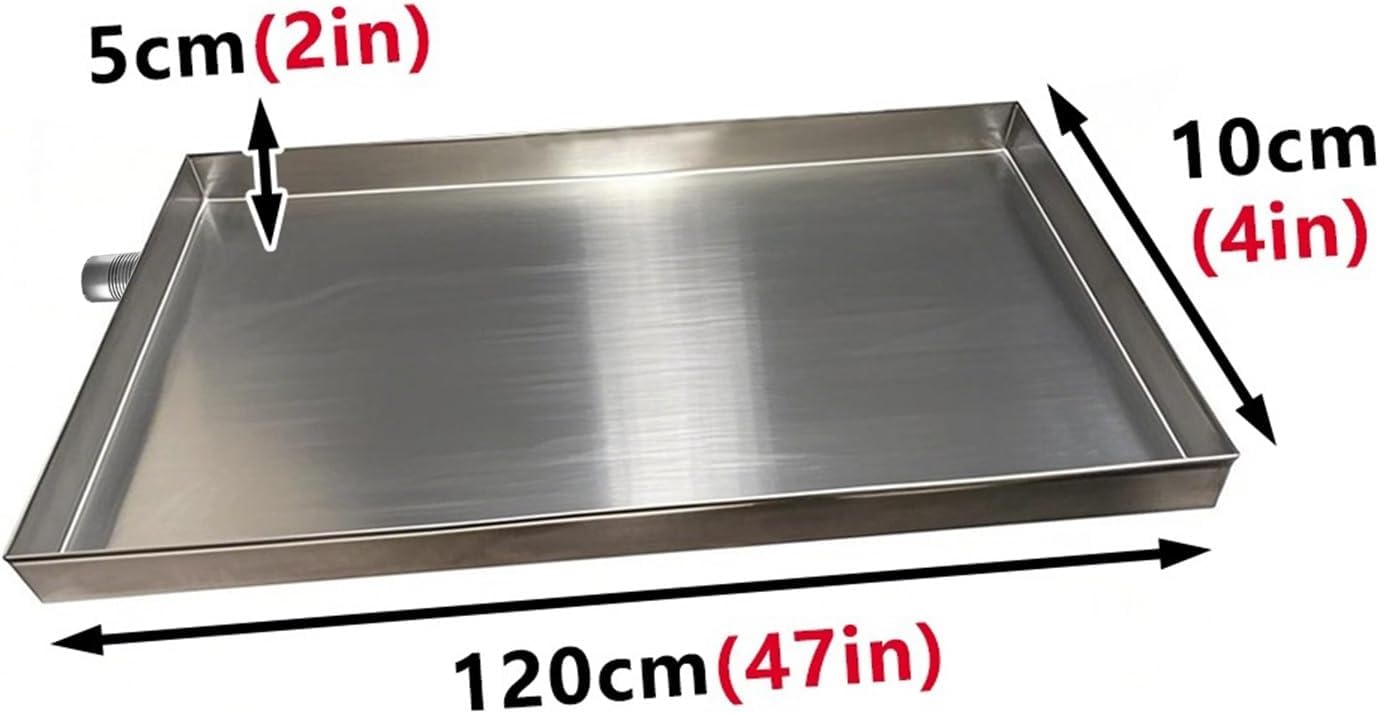 Heavy Duty 304 Stainless Steel HVAC Drain Pan - Leak Proof AC Drip Tray for Air Conditioners & Washing Machines, 120x10cm (47x4in) - Durable & Reliable Solution
