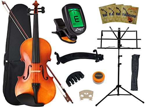 Crescent 4/4 Full Size Student Violin Starter Kit(Bow, Rosin, Case, Music Stand, Shoulder rest, E-Tuner