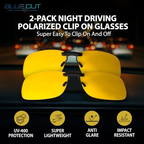 BLUE CUT Clip on Polarized Night Vision, Driving Sunglasses UV 400 Blocker To Wear Over Prescription Glasses2