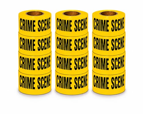 Image of ATERET Crime Scene Do Not Cross Tape 12 Pack 3 inch x 1000 feet, Hazard Safety Tape, Construction Tape for Danger /Hazardous Area, Ideal Use for Halloween Decorations, Party, Work-Site