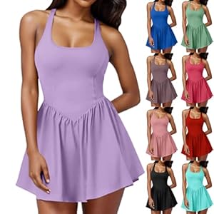 Womens 2024 Athletic Tennis with Build in Shorts Pleated Summer Mini Dress Golf Workout Exercise Active Golf Dresses