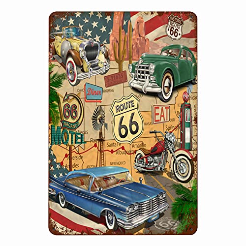 Ujm Route 66 Metal Signs Vintage High Way Diner Wall Decor For Home Kitchen Bar Patio Room Garage Retro Tin Poster Plaque 12"X8" Inch #TOP6