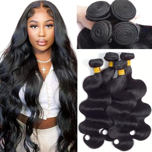 Image of 16A Body Wave Bundles Human Hair 22 inch 24 inch 26 inch 28 inch 400g 100% Unprocessed Brazilian Virgin Hair Body Wave 4 Bundles Human Hair Weave Bundles Natural Color