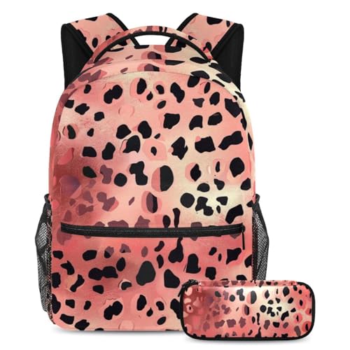 Sac à dos léopard rose grand format pour adolescente étudiant et voyage