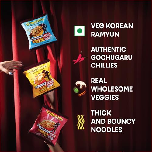 Image of GIMI GIMI - Weely combo of pack of Fiery Hot, Killer Kimchi, K-curry, Hot Cheese, Carbonara, and Soulful Umami | Veg Korean Noodles | Authentic Korean-Style Instant Noodles