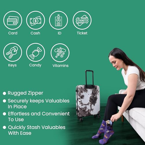 Image of Zipper Sock Wallet - Cotton & Polyester Zipper Socks with Pockets - Fits shoe size 6-13
