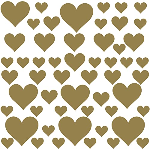 PREMYO Set of 54 Heart Wall Stickers Kids - Nursery Decor Easy to Apply - Decals for Bedrooms for Girls Boys Gold