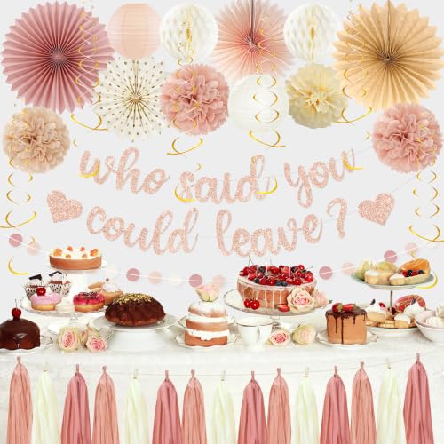 Image of Roetyce Farewell Party Decorations Women, Pink Glitter Who Said You Could Leave Banner, Blush Pink Going Away Leaving Goodbye Party Supplies for Coworker Friends, Retirement Photo Backdrop Background