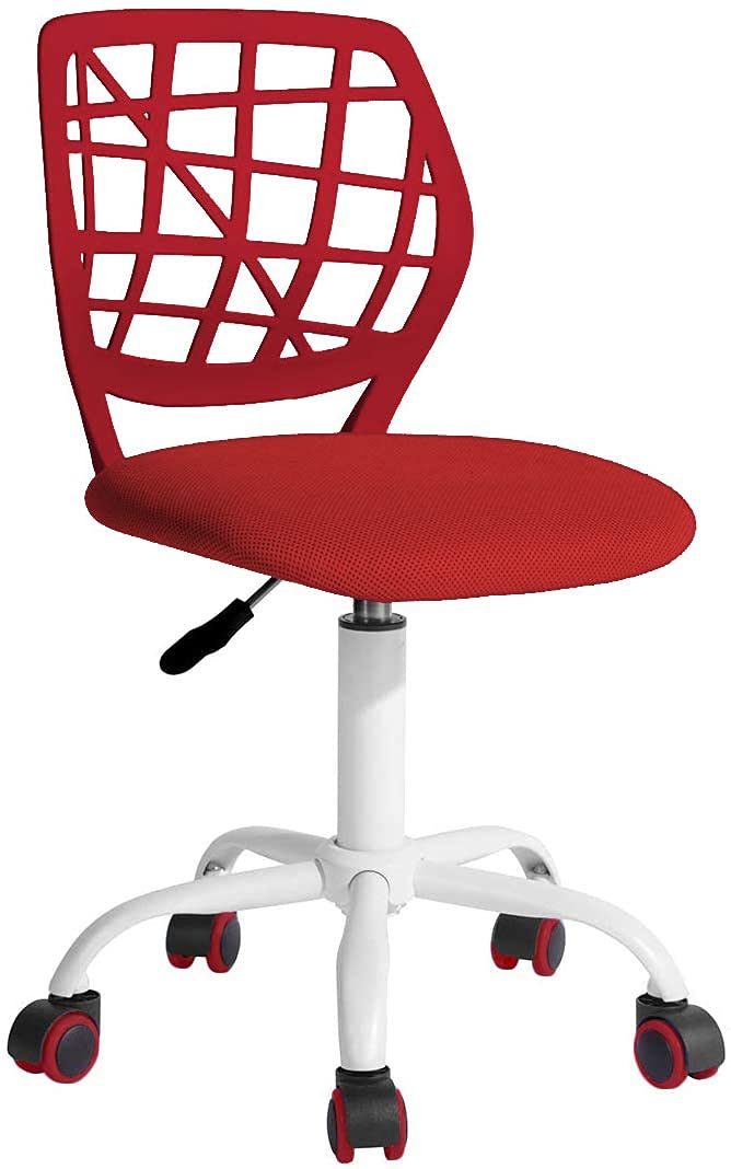 BELTOM® Silla de Escritorio para niñas Niños Youth. Silla ergonómica giratoria a 360°. Ajustable en Altura para el hogar y la Oficina. Sin apoyabrazos con Respaldo - Rojo