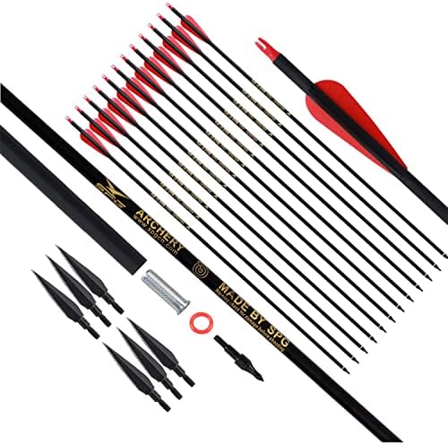 SOPOGER Archery 30inch Carbon Arrows 12 Pack and 6 Pack Hunting Broadhead Set Archery Arrow for Compound Bow & Recurve Bow Spine 500 Hunting Arrow with Removeable Tips Practice Target Shooting SOPOGER Archery 30inch Carbon Arrows 12 Pack and 6 Pack Hunting Broadhead Set Archery Arrow for Compound Bow & Recurve Bow Spine 500 Hunting Arrow with Removeable Tips Practice Target Shooting