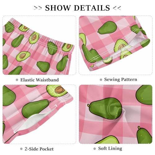 Pink Checked Avocados Sleep Shorts Summer Pajama Shorts Elastic Waist Sleep Bottoms with Pockets 6-14 Years3