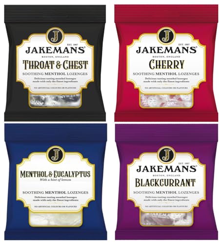 Jakemans Menthol Cough Drops 4 x Lemon & Honey | Soothing Herbal Lozenges for Cough Relief Sore Throat Congestion & Voice Care | Natural Vapour Action Hard Candy (4 Pack) (Assorted)
