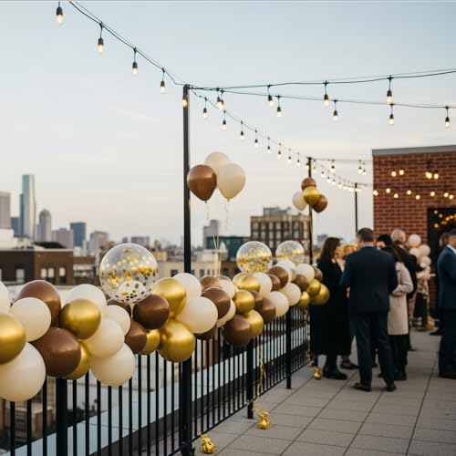 Image of Brown and Gold Balloons, 12 Inch Light Sand White Confetti Balloons for Neutral Bridal Shower, Birthday, Baby Shower Party Decorations