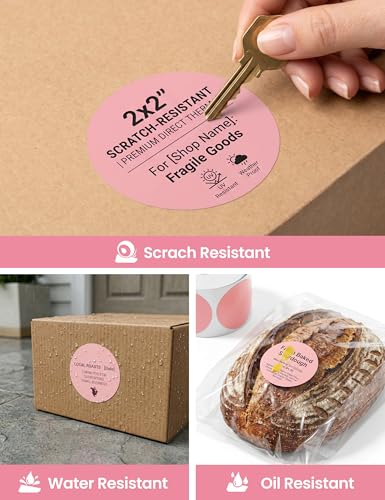 Image of Phomemo 2 inchx2 inch Thermal Labels for D421R Printer Only, 750 Labels per Roll, Circle Thermal Labels with RFID Chip, Smart Auto-ID & One-Click Calibration, Shipping Supplies for Small Business & Home, Pink