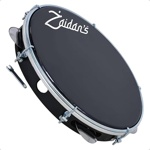 Zaidan’s Pandeiro Profissional 10" ABS Pele Preta – leve 490 g, som encorpado – 10 platinelas, 27 cm diâmetro