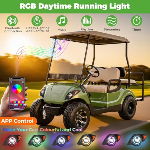 10L0L Golf Cart Headlights and Taillight Kit Fit Yamaha G29 Drive 2007-2016, Deluxe Street Legal Light Kit with RGB Daytime Running Light Turn Signals Switch/Horn/Brake Lights Harness (Input 12V-60V) by 10L0L - Image 3