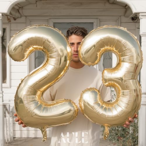 Image of AULE 40 Inch Large 23 Balloon Numbers Light Gold, Big Foil Number Balloons, Giant Helium 32 Happy Birthday Party Decorations for Man and Women, Huge Mylar Anniversary Party Supplies