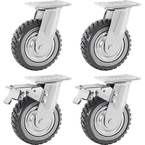 Iglobalbuy 6 Inch Heavy Duty Swivel Caster Wheels 4Pack (2 w/Brakes, 2 No Brakes), 360° Rotation Top Plate, Iron 6 Inch Anti-Skid Wheel Caster Replacement for Cart Furniture Workbench Cover