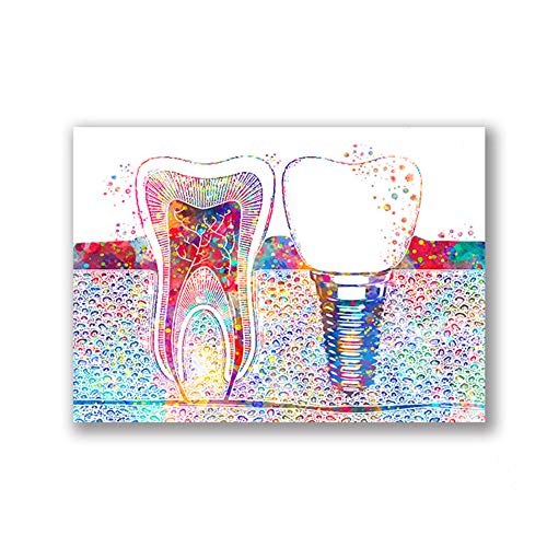 ZMFBHFBH Cuadro en Lienzo Arte Dental Imagen Implante Dental Dentista Arte de la Pared Pintura Medicina Higienista Cartel Clínica Dental Decoración 40x60cm Sin Marco Cover
