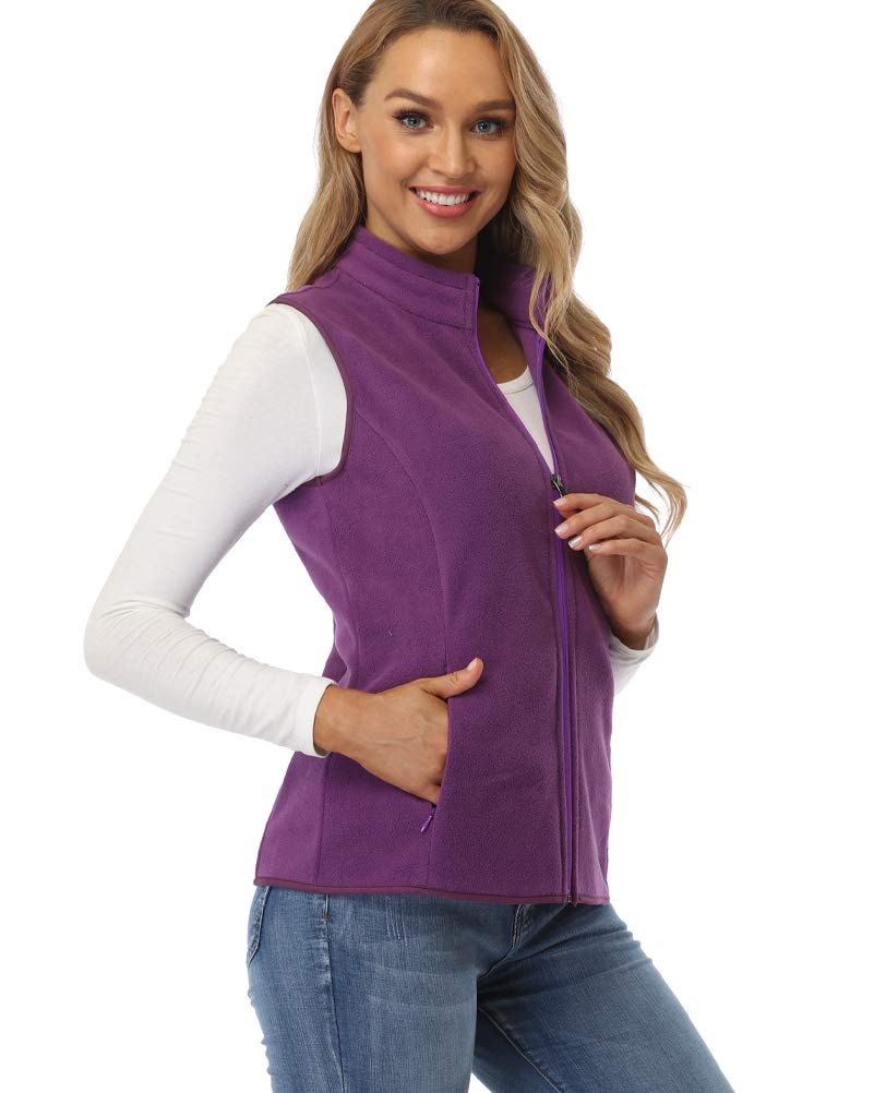 fuinloth Gilet in pile da donna,Termico Senza Maniche Elegante Collare Eretto con Zip e Tasca