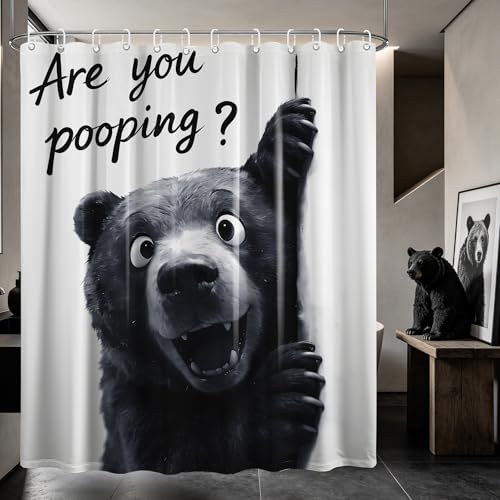 puuiui Funny Black Bear Shower Curtain Kids Animal 70x72 Inchs