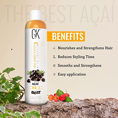Gk Hair Global Keratin The Best Acai (10.1 Fl Oz/300Ml) Smoothing Keratin Hair Treatment - Professional Brazilian Complex Blowout Straightening For Silky Smooth & Frizz Free Hair #TOP4