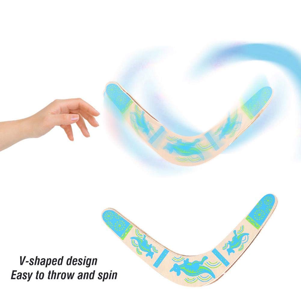 Wakects Boomerang in Legno a Forma di V, Disco Volante per Bambini, Gioco Sport all'Aria Aperta, Blu