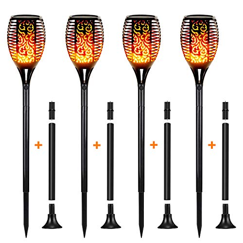 Xtozon Solar Torch Lights Outdoor Upgraded, 43" Waterproof Flickering Flames 96 LED, Landscape Decoration Lighting Auto On/Off Dusk to Dawn with Bases