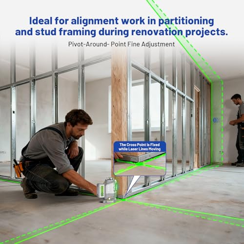 Image of Huepar Pro 2026 New Outdoor Laser Level 360 Self Leveling with Fixed-Point Pivot Alignment, 3x360 Green Lazer Leveler Tool-Remote Control &Rechargeable Battery, 1 /13 inch Accuracy for Construction GS03CG