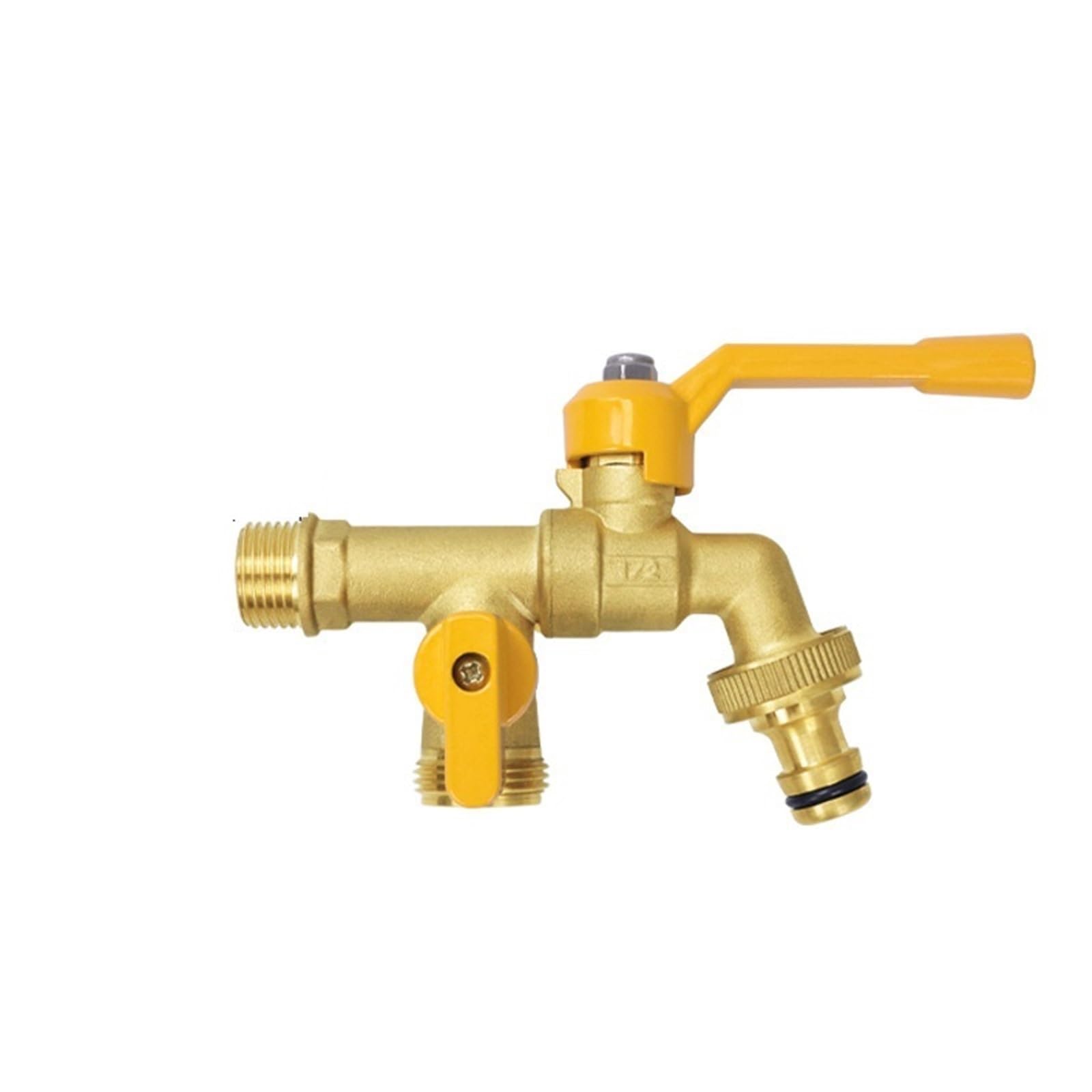 Outside Tap Outdoor Garden Brass Water Faucet Tap Anti-Freeze Bibcocks with Hose Connector Dual Outlet for Washing Machine(2 Nipple)