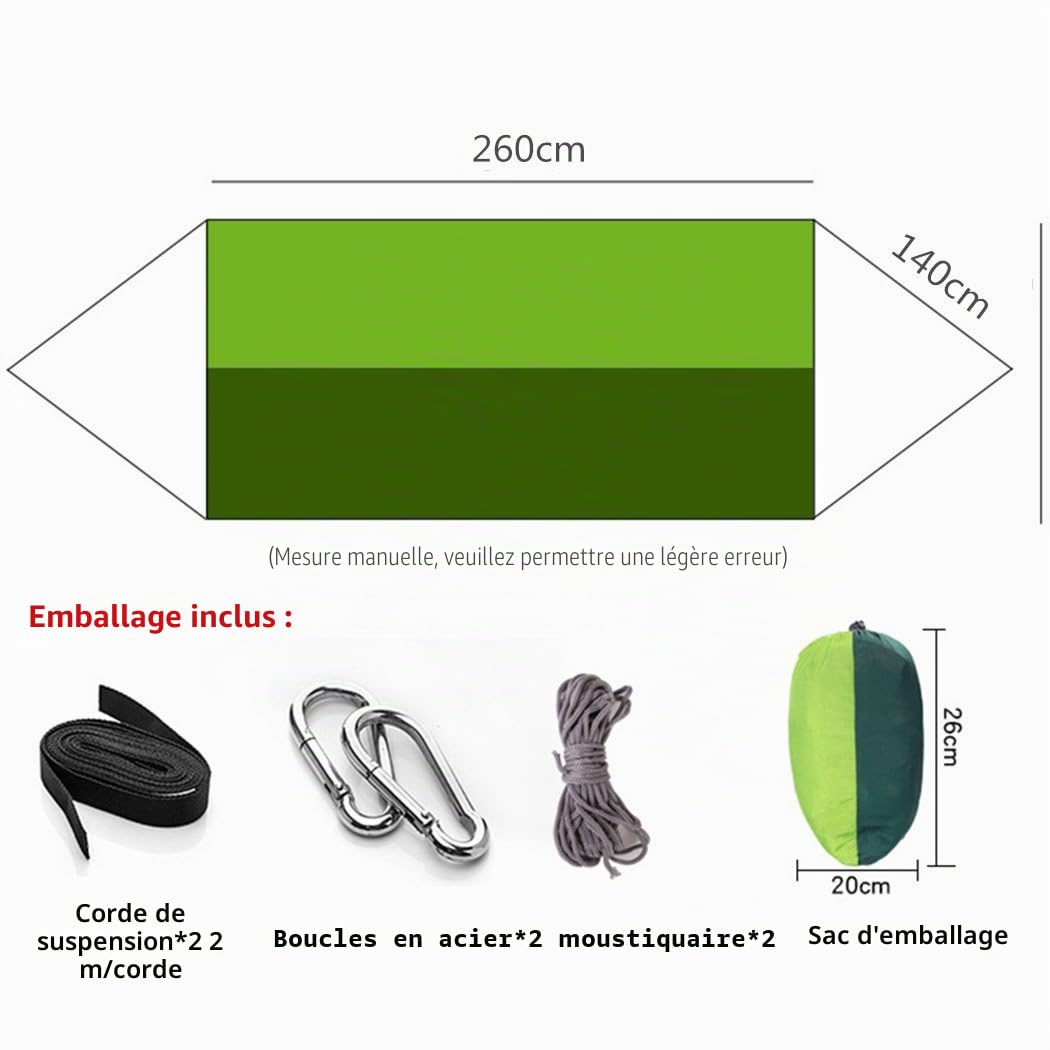 Hamac avec moustiquaire - Pour l'extérieur et le camping - Portable - Tissu parachute - Tente pour deux personnes - 260 x 140 cm - Capacité de charge : 200 kg L camouflage