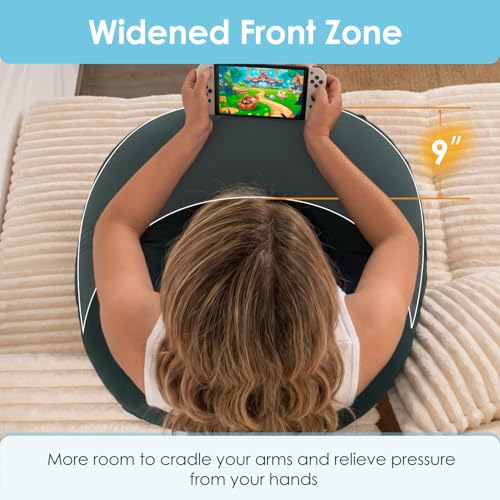 Image of QUEEN ROSE Reading Pillow for Gaming, Lap Desk Pillow for Sitting in Bed or Sofa, Compact Arm Support Pillow for Reading, Playing or Crocheting, Cooling Green