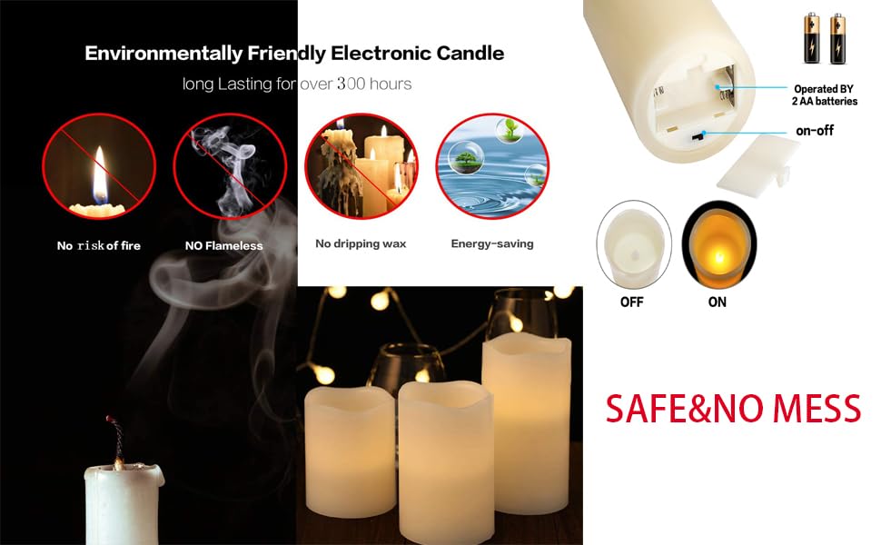 Image of YIWER Wax Flameless Candles, Battery Operated Candle with 10-Key Remote and Time Flickering Light Ivory Pillar Fake Decor for (D3.15 x H 4 inch /5 inch /6 inch,9-Pack)