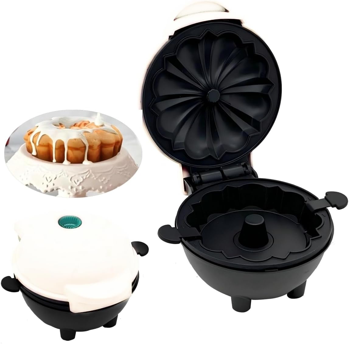Cake Maker Lava Cake Maker Mini Donut Maker Waffle Maker Pancakes Maker Machine for Breakfast, Snacks, Desserts Non-stick Surface, Cake Machine, Double-sided Heating, White