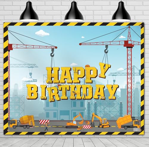 Image of Party Propz Construction Theme Birthday Decoration Backdrop for Boys - 2pcs, Happy Birthday Backdrop Banner, Transport Theme Decorations, JCB Theme Party Decoration (Cloth Banner)