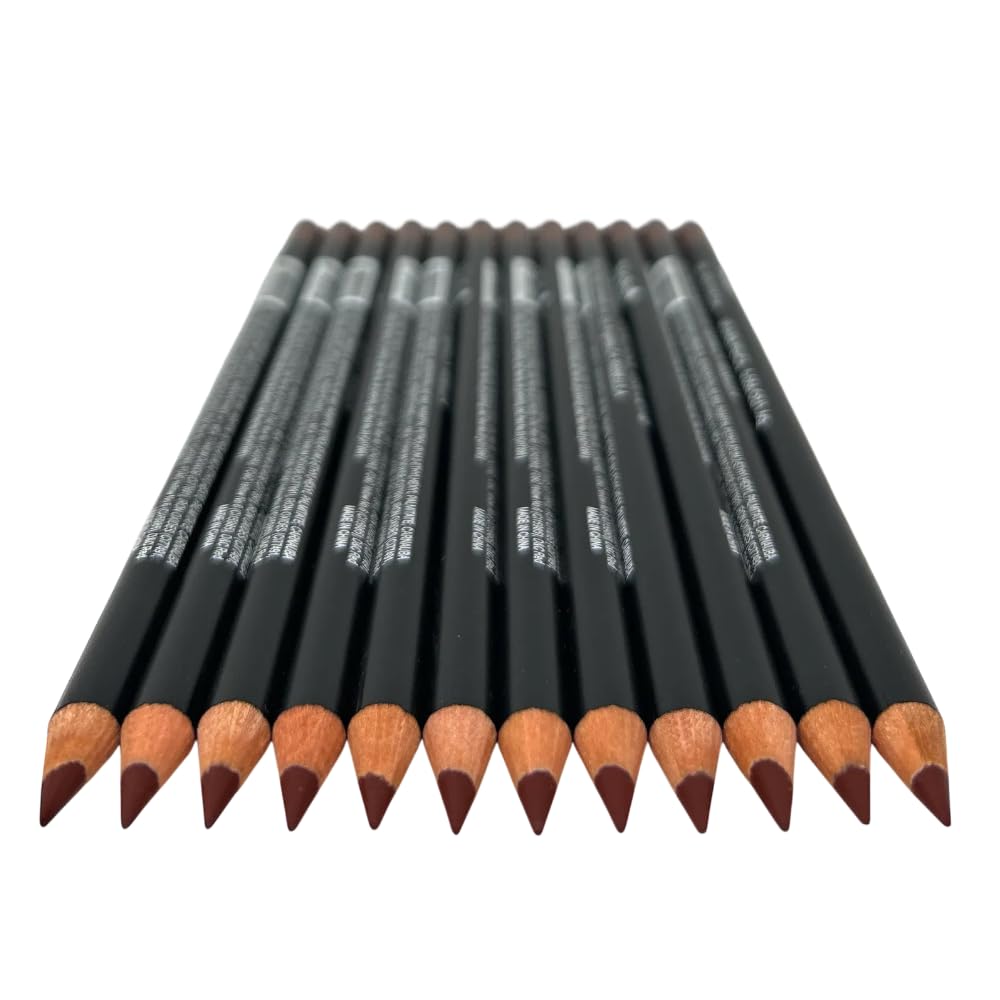 12-Piece Wooden Lip Liner Pencil, High Pigmented Lip Makeup, Long-wearing, Deep and Rich in Color, 7.5 inches Long Pencil (L29 Hot Cocoa)