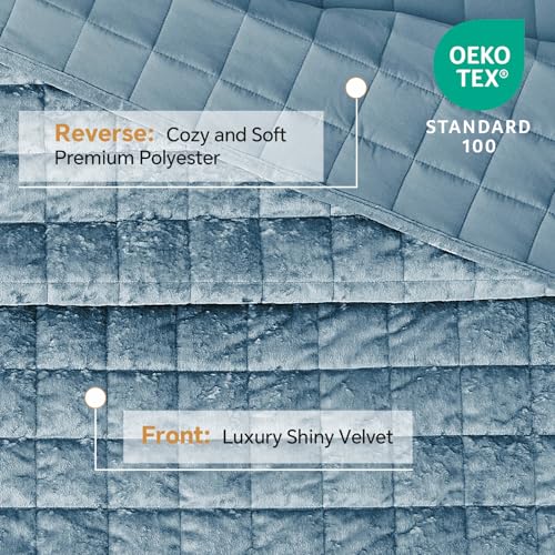 BEDELITE Velvet Quilt Set Queen Size - Luxury Velvet Comforter Bedding Set 3 Pieces, Soft Cozy Dusty Blue Oversized Bedspread Coverlet for All Seasons with 2 Pillow Shams