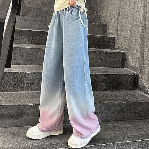 Cute Clothes for Girls Gradient Color Wide Leg Denim Pants Kids High Waisted Stretch Jeans with Pockets 5-14 Years2