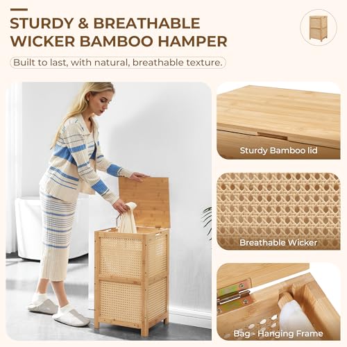 Bamboo-Wicker-Laundry-Hamper-Basket-with-Lid-13-Gal50L-Natural-Woven-Wicker-Boho-Bamboo-Frame-Removable-Clothes-Bag-Wooden-Handles-Lidded-Rectangular-Design-138-X-126-X-236-In