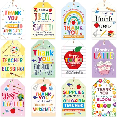 60pcs Thank You Teachers Tags with String Gifts Hanging Tags Labels Happy Teachers Appreciation Week Boxes Bags Wrapping Supplies