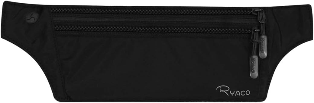 Money Belt, Slim Passport Holder RFID Blocking Hidden Wallet Travel Essentials Pouch for Women Men With Adjustable Strap Waist Bag to Protect Cash, Credit Cards and Documents, Black, One Size