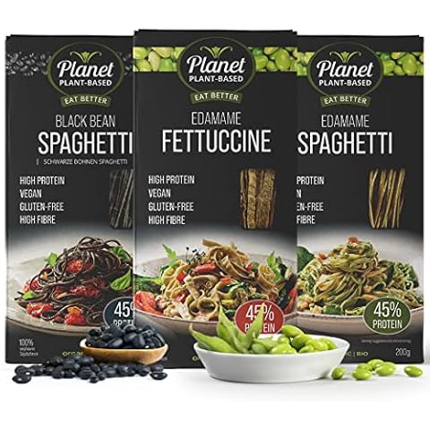 Planet Plant-Based Bio Protein Pasta Mix / 3er-Pack / Eiweiß Pasta / Schwarze Bohnen Spaghetti / Edamame Fettuccine / Edamame Spaghetti / Lower Carb Soja Nudeln / Glutenfrei / Vegan Cover