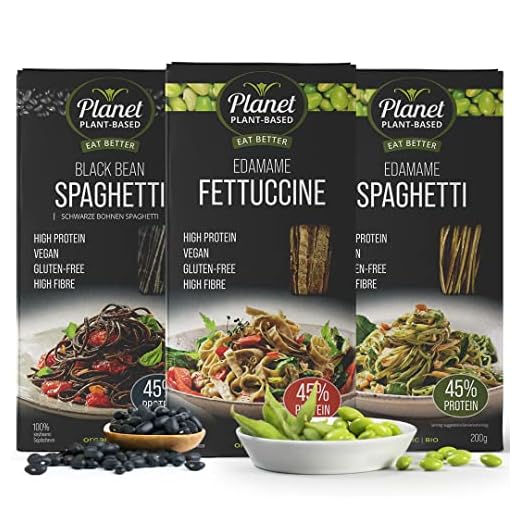 Pasta Orgánica Planet Plant-Based a Base De Plantas Con Proteínas, Pack de 3 (3 x 200g), Spaghetti Edamame, Spaghetti Frijoles Negros, Fettuccine Edamame. Fideos 100% de Soja. Gluten-Free. Vegano.
